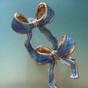 Blue and Gold Bow Earrings